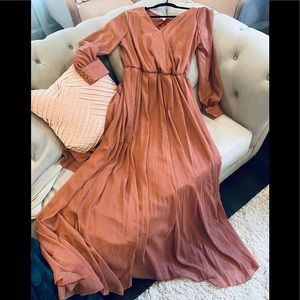 Ricarica chiffon long dusty rose glitter maternity dress long sleeved 1X
